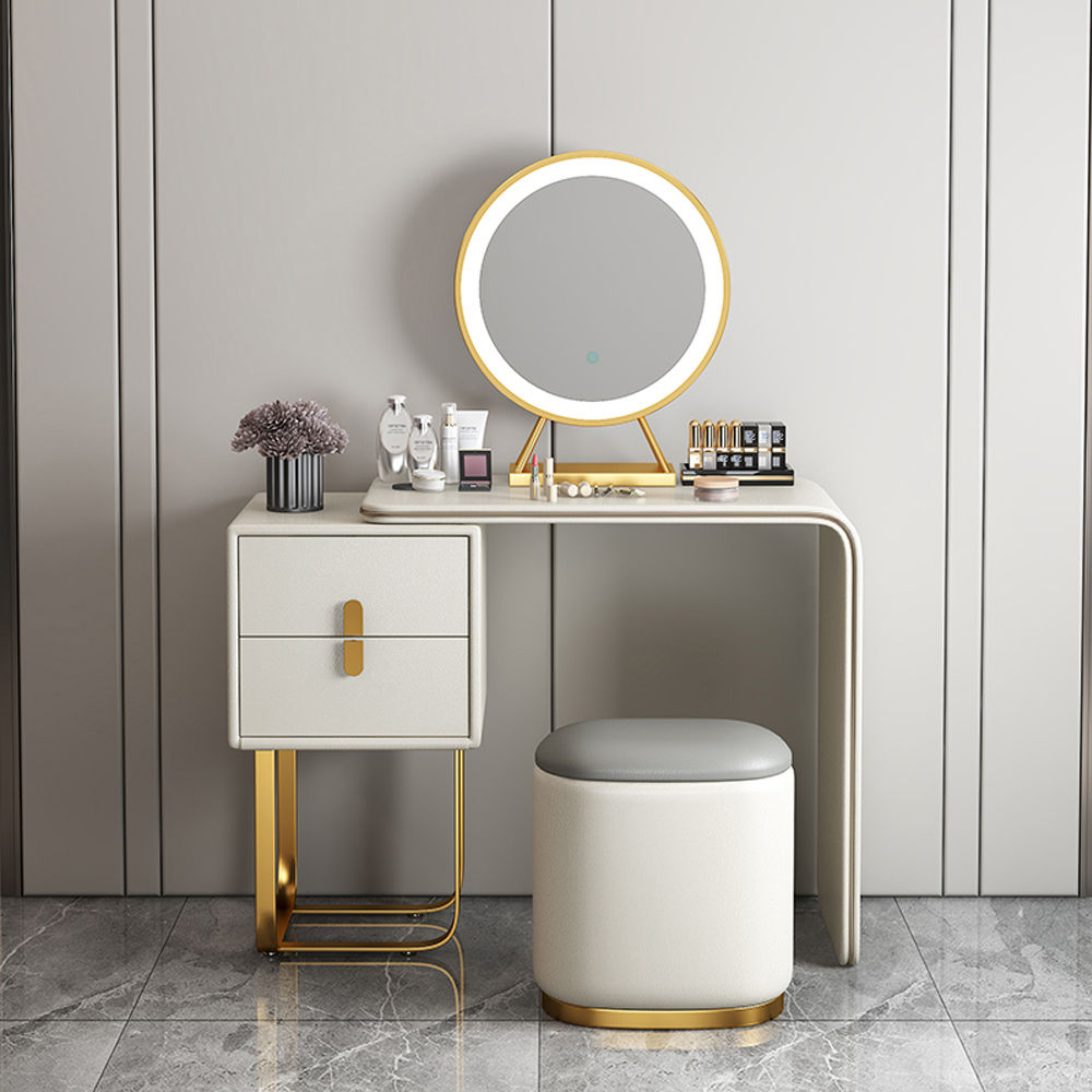 Modern Luxury White Dressing Table With Chair & Mirror