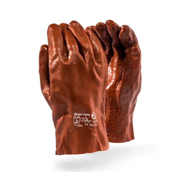 DROMEX BROWN PVC OPEN CUFF 27CM GLOVES - HEAVY DUTY (XTRA/27)