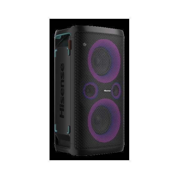 Hisense Hp100 Party Rocker - 300W Max Audio Power, 15 Hours Long-Lasting Battery, 5 Lighting Effects, Karaoke Mode, Wireless Charge, 5 Dj Effects, Ipx4 Waterproof On Top Panel, Led Display, Fm Built-In, Bluetooth 5.0, Retail Box, 1 Year Limited Warranty