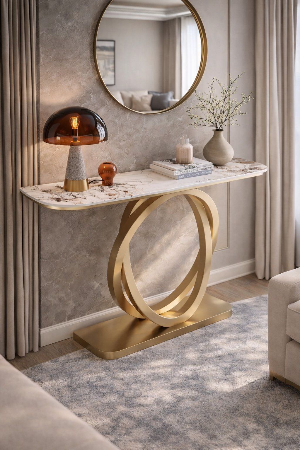 EFURN- Orion Marble Top Gold Console Table