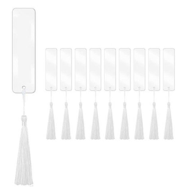 Clear Acrylic Bookmark & Tassel Set - White (5)