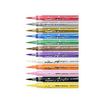 12 Acrylic Paint Markers Brush Tip 1-5mm Multisurface Arts Craft Scrapbook