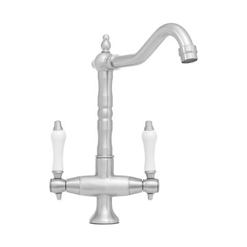 Trendy Taps Premium Quality Brushed Nickel Large Spout, Dual Lever Swivel Mixer