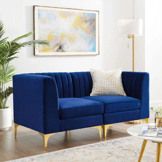 Sage 2 Seater Tufted Velvet Loveseat-Blue