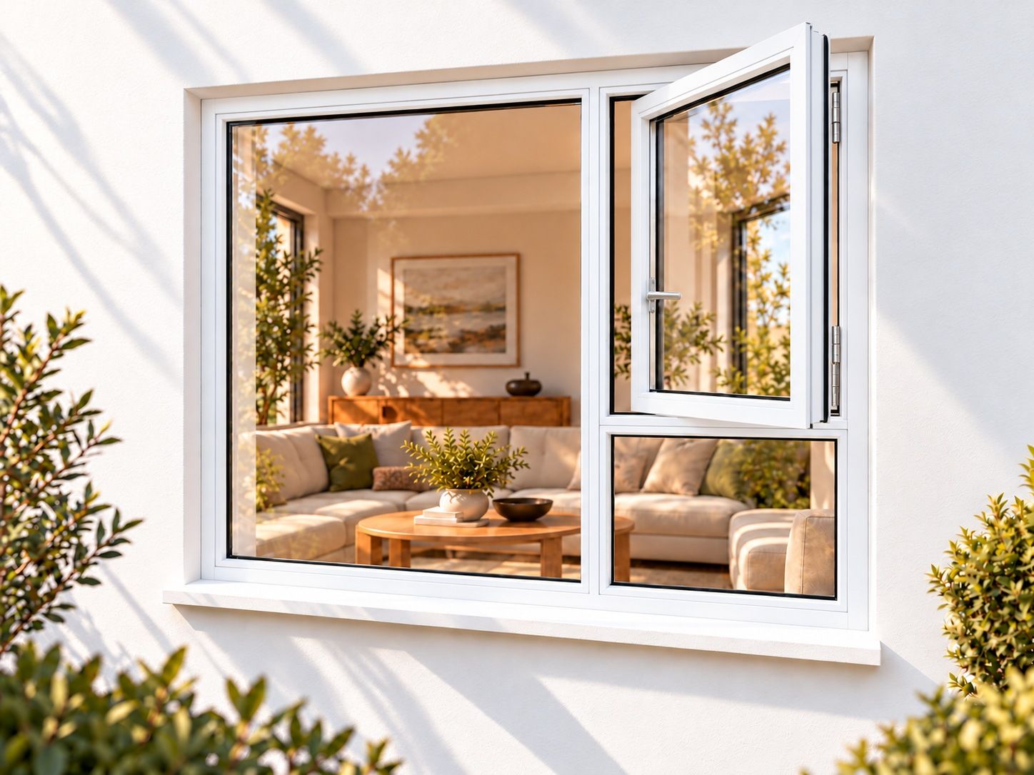 Kenzo Premium Side-Hung Aluminium Window - White, 1800 1800 mm, Right Side Opener with Fixed Bottom Pane