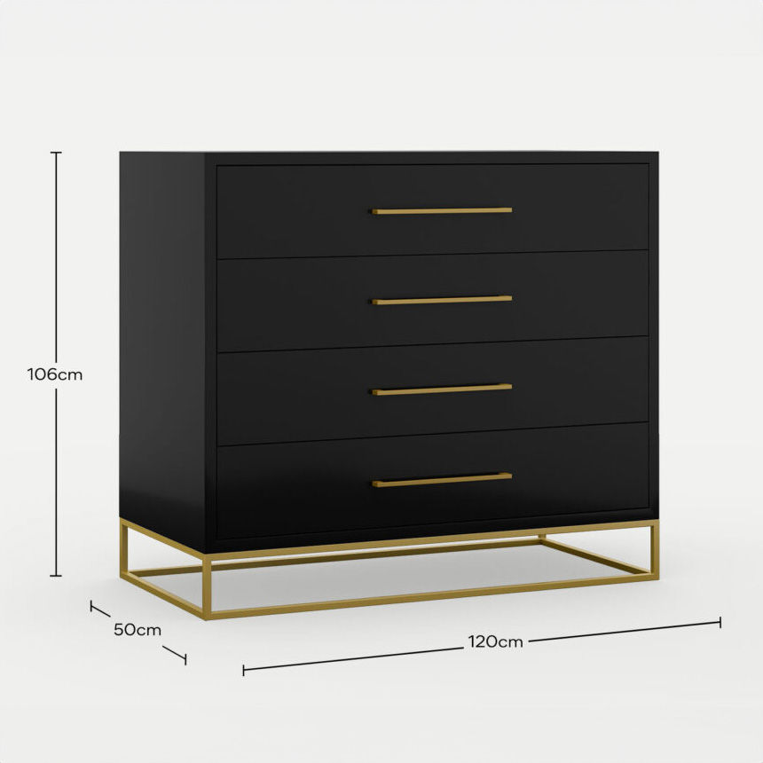 4 Drawer Server Lilo Satin Black - Gold Frame