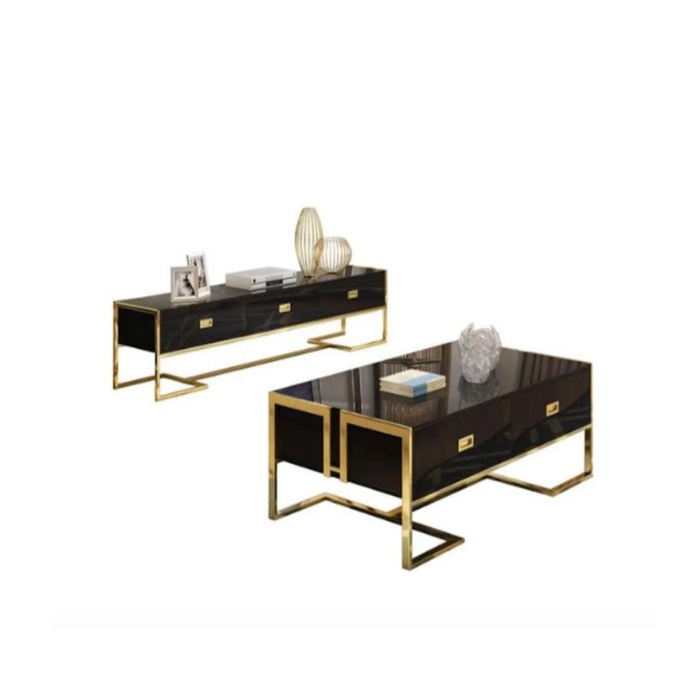 ASHER High gloss luxurious lounge set- tv stand and coffee table black