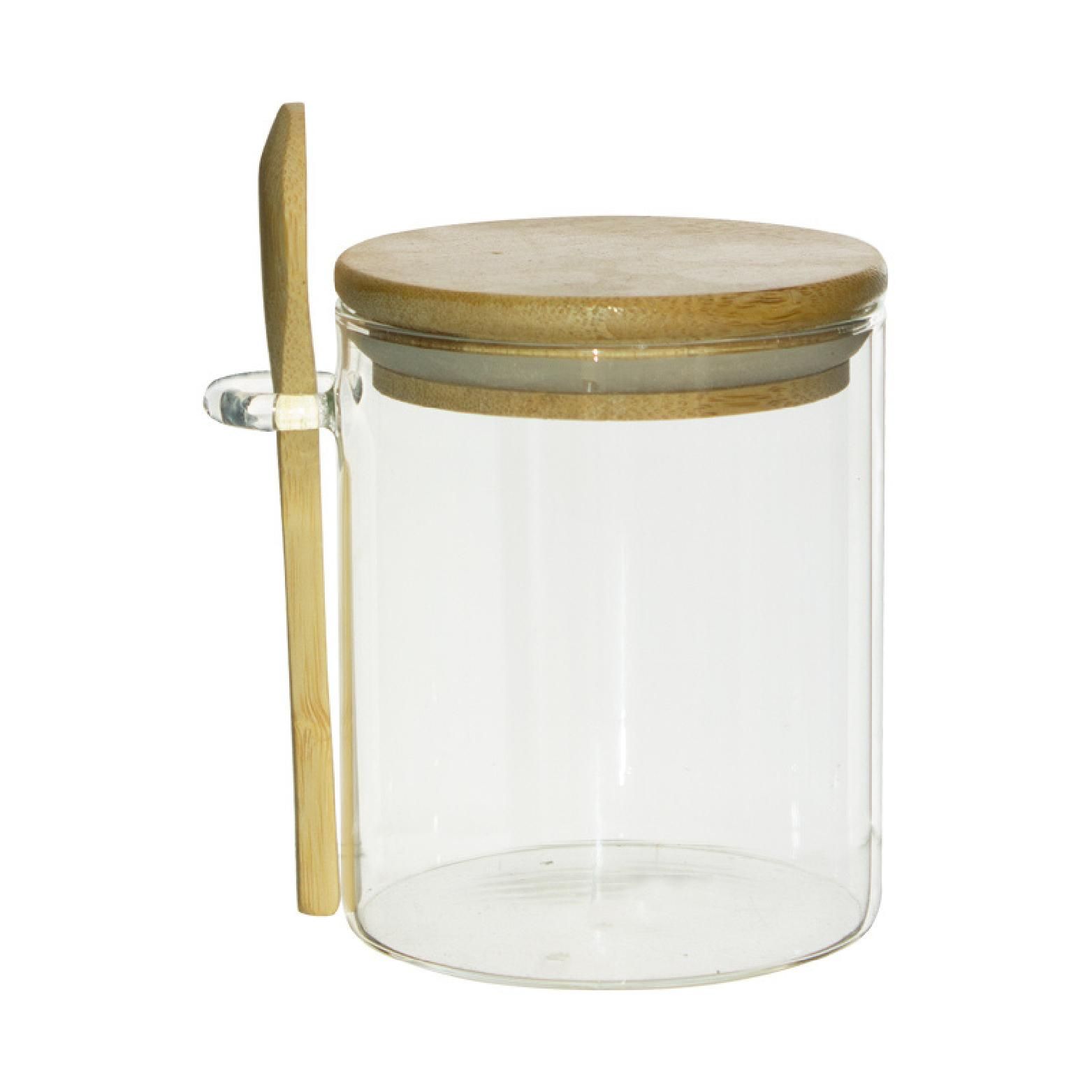 Glass Jar With Bamboo Lid & Spoon