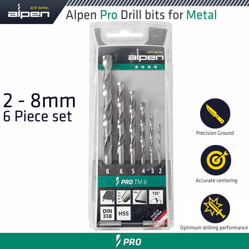 Alpen HSS Pro Drill Bit Set 6 Piece 2 - 8mm 111806100