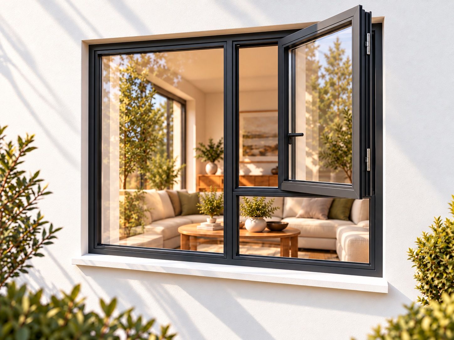 Kenzo Premium Side-Hung Aluminium Window - Charcoal, 1200 1500 mm, Right Side Opener with Fixed Bottom Pane