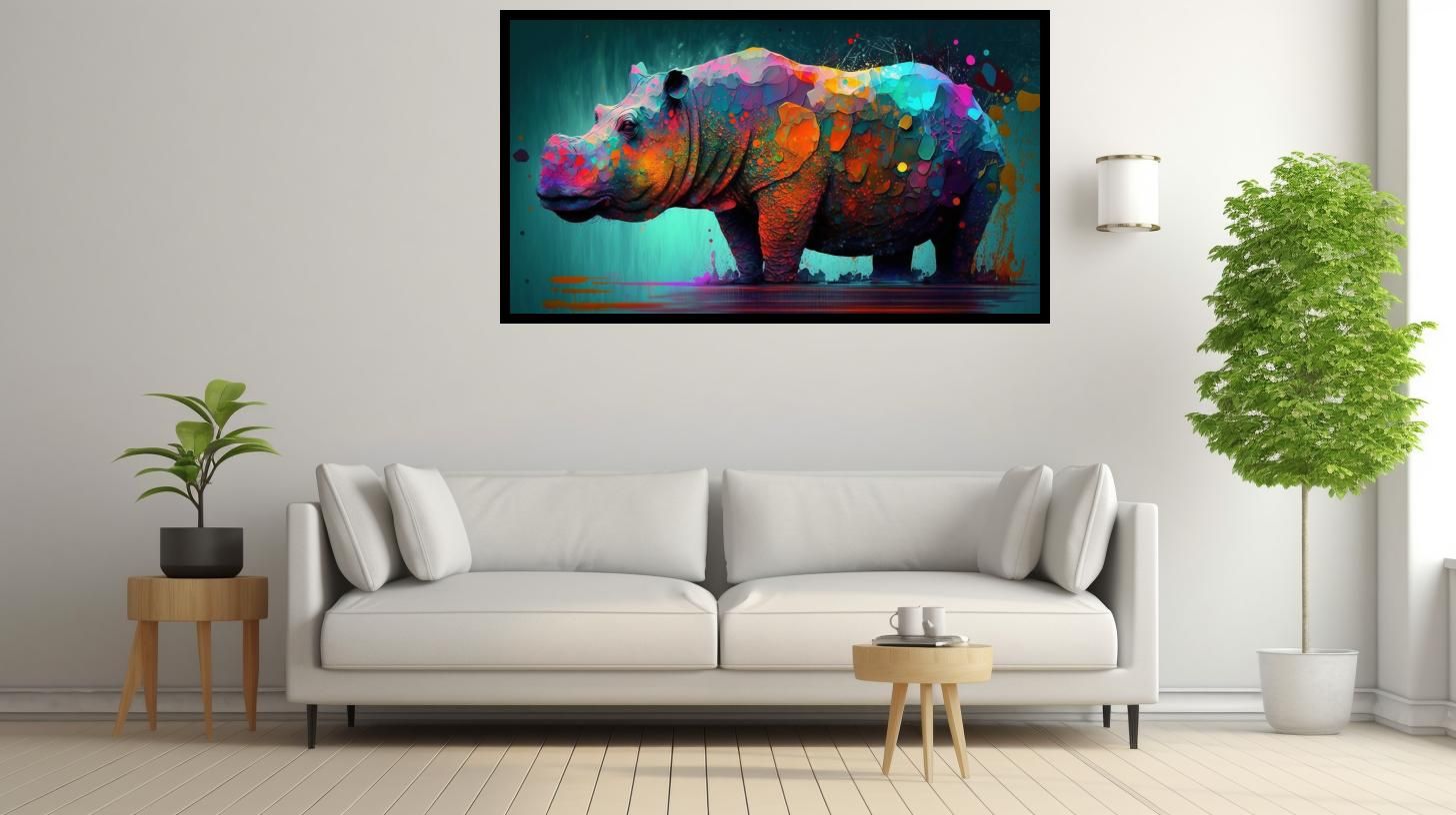 Canvas Wall Art - Abstract Hippo Painting - B1603 - [120 x 80 cm]