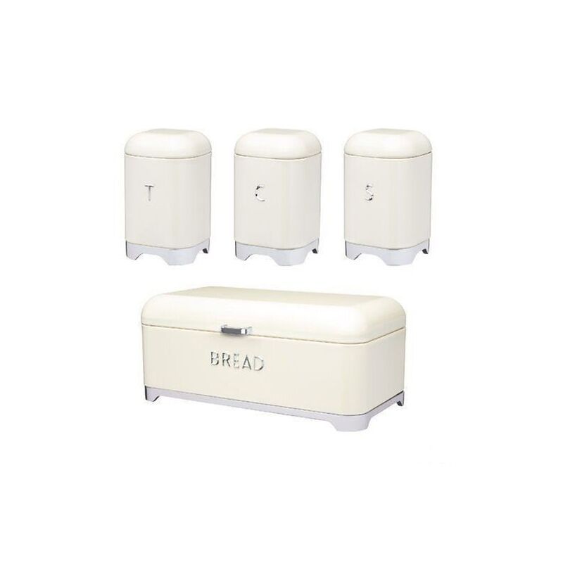 Deluxe Bread Bin with Silver Base - Shiny Cream