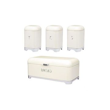 Deluxe Bread Bin with Silver Base - Shiny Cream