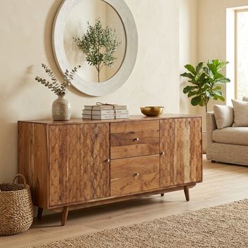 KC FURN-Zara Solid Mango Wood Sideboard Cabinet