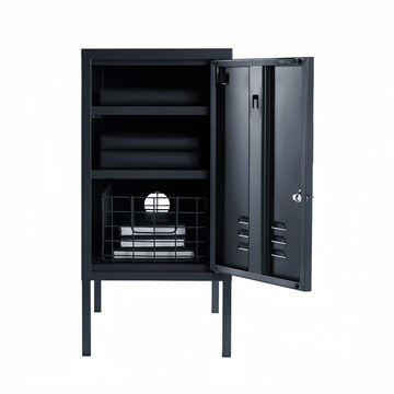 Steel Single Door Bedside Pedestal Locker Shorty Storage Cabinet - Black
