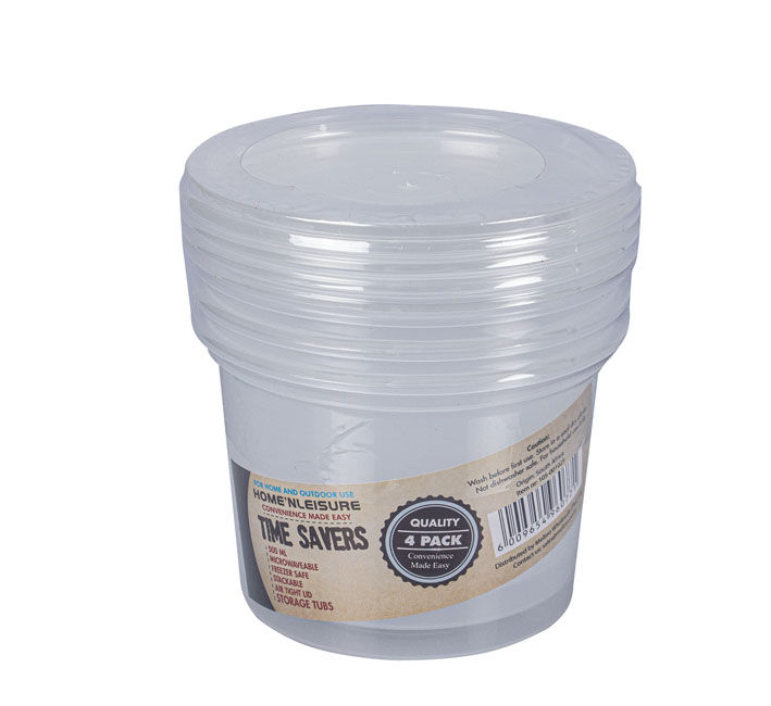 Food Storage Containers - With Lids - 500ml - 4 Piece - 5 Pack