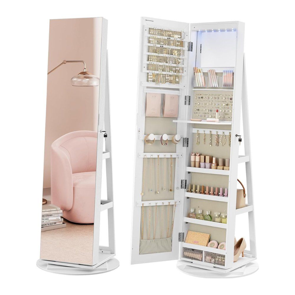 Songmics Full-Length Mirror Jewellery Organiser Cabinet, White