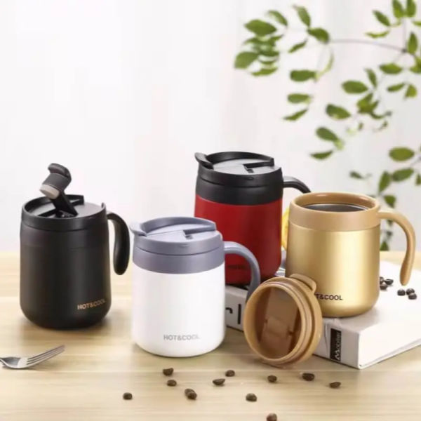 Stainless Steel Leak Proof Vacuum Coffee Mug with Handle - Gold