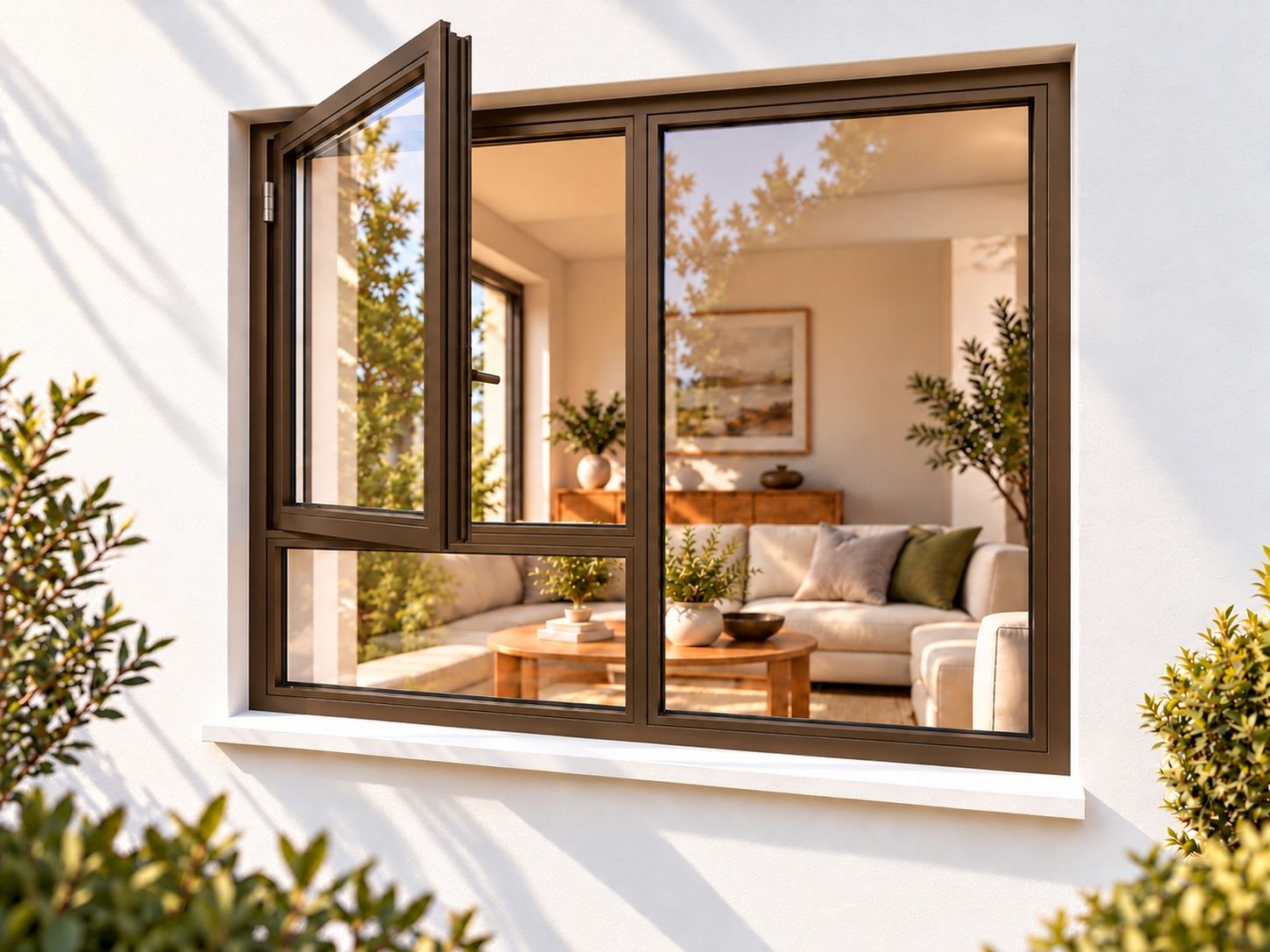 Kenzo Premium Side-Hung Aluminium Window - Bronze, 1200 1800 mm, Left Side Opener with Fixed Bottom Pane