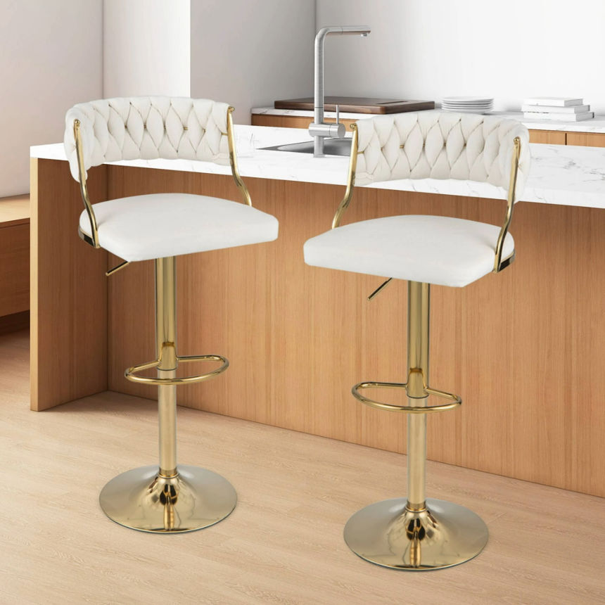 KC Furn-Luxury Boucle Bar Stools (Beige set of 2)