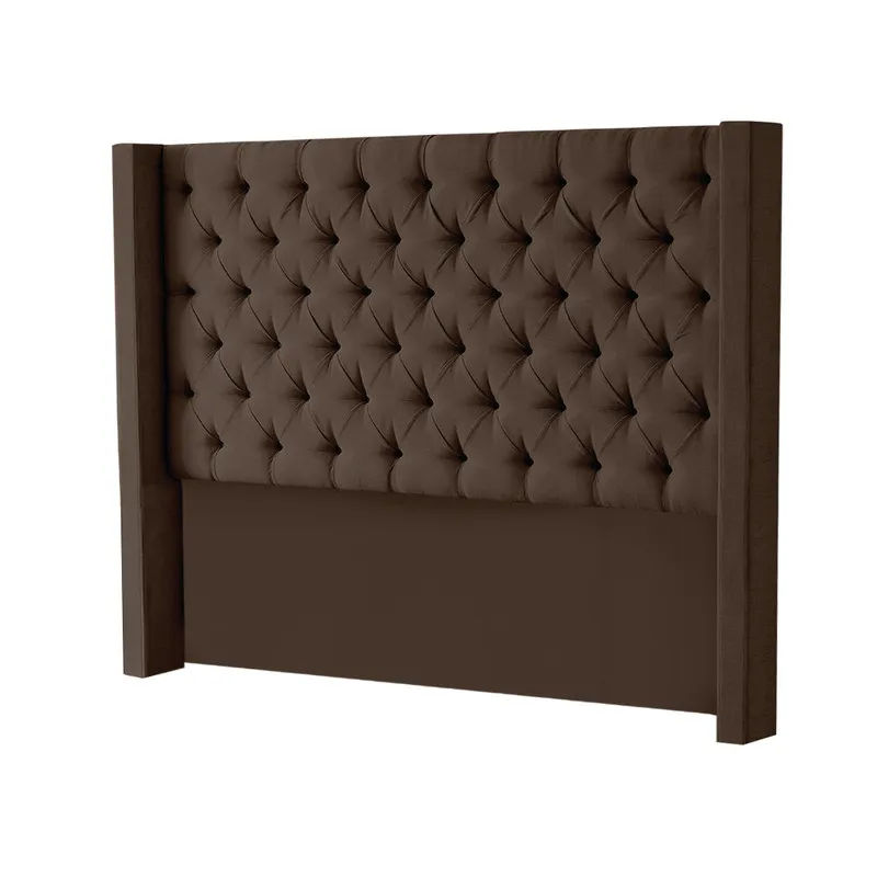 Hena Tufted Wingback Velvet Headboard - Brown - Queen