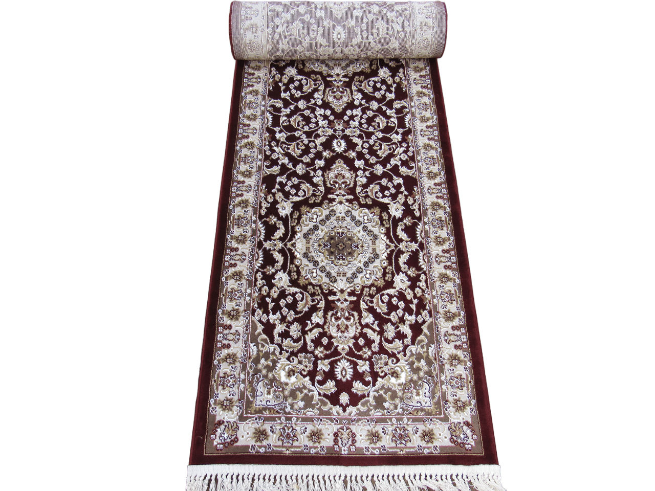 BK Carpets & Rugs - Persian Inspired Medallion Style Indoor Runner - 80cm x 4m - Maroon Red - Beige