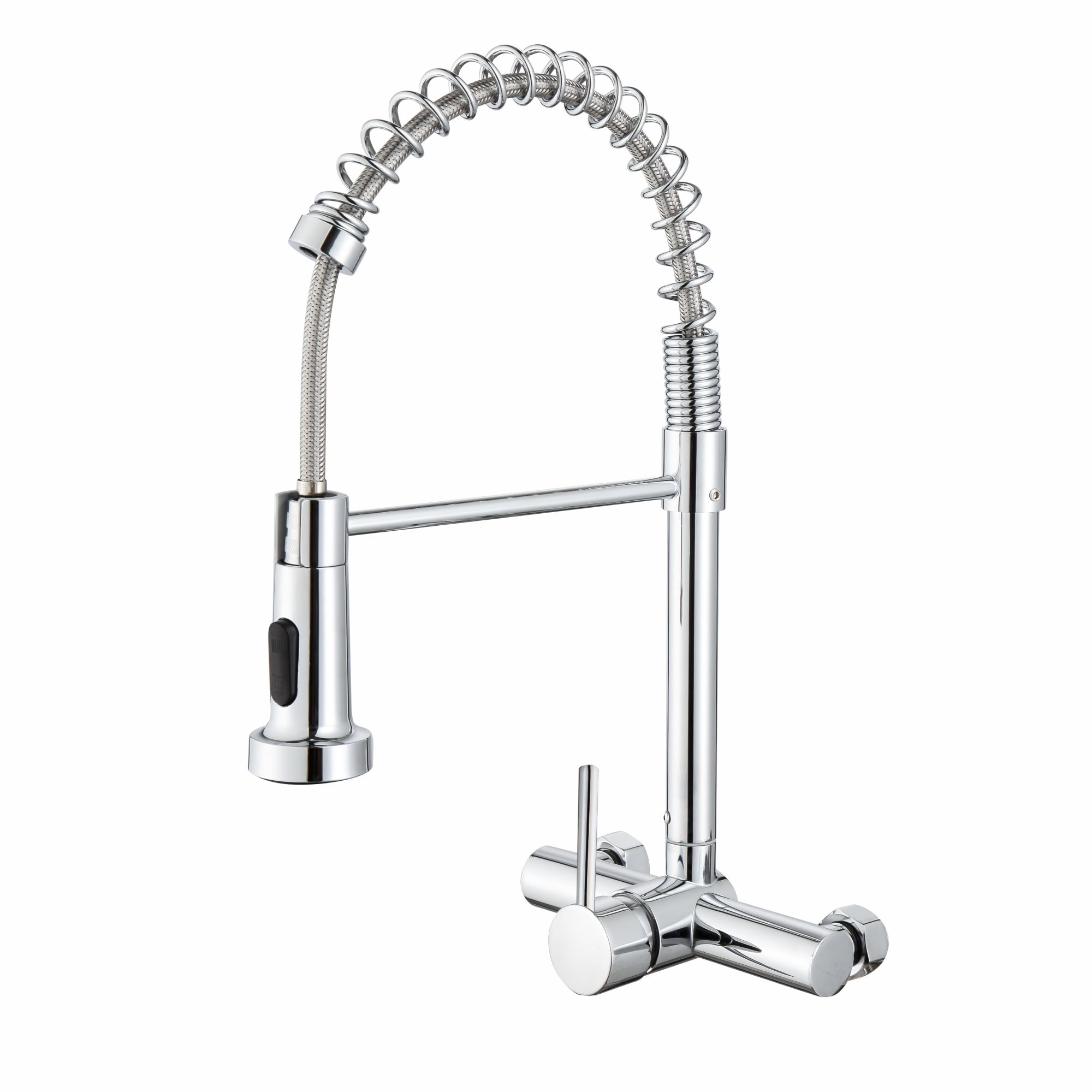 Wall Mounted Pull Down Bridge Kitchen Faucet - Chrome 1197C