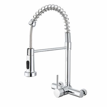 Wall Mounted Pull Down Bridge Kitchen Faucet - Chrome 1197C