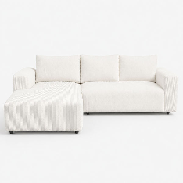 Lucky Furn Modern Cream Corduroy L-Shaped Sectional Sofa