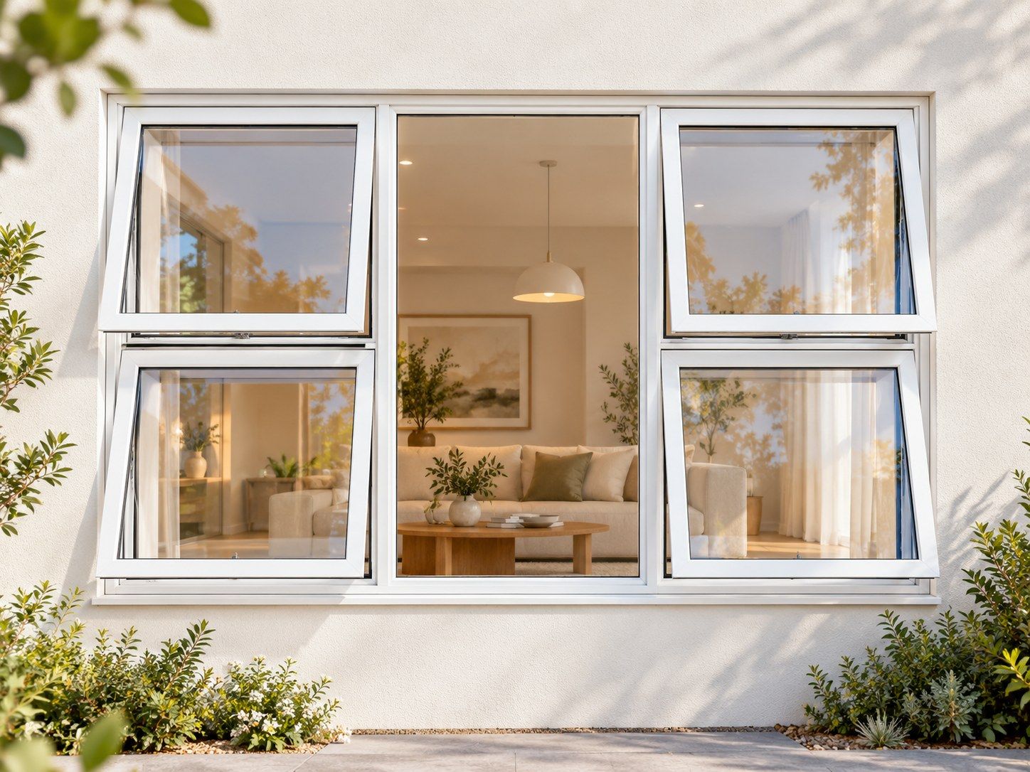 Kenzo Premium Top-Hung Aluminium Window - White, 1800 1200 mm, Four Openers with Fixed Centre, Clear Glass