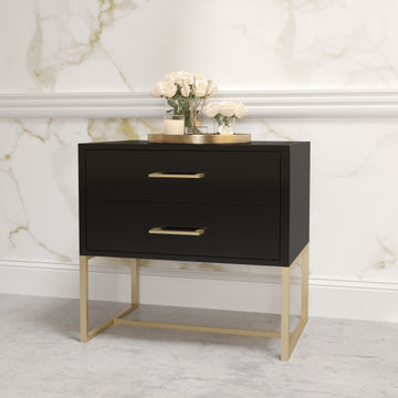 Bedside Pedestal Lilo Satin Black - Gold Frame