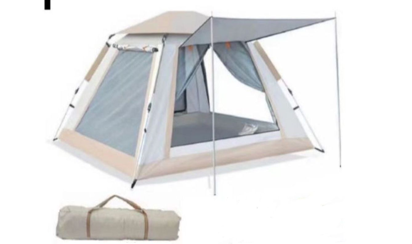 Outdoor Camping Tent with Canopy, Quick Setup, 4-Season Family Tent with Carry Bag and Stakes, Grey and Beige(2.6mx2.6m)