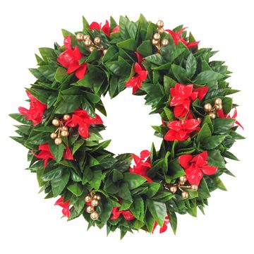 Christmas Wreath with Green & Red Leaf with Gold Berries - UV Protected -  30cm
