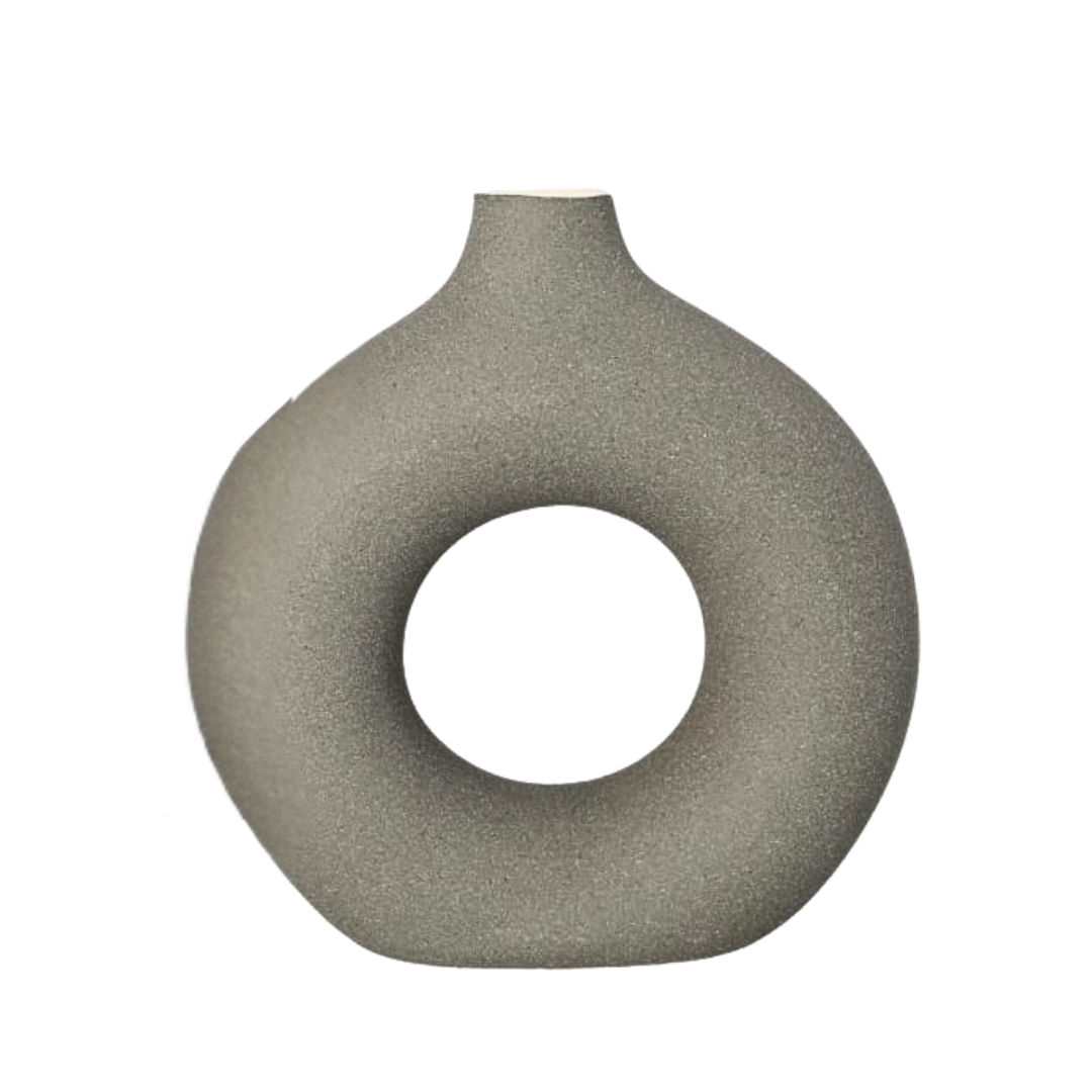 Danny Home Modern Ceramic Donut Flower Vase (21.5 x 9 x 22.7cm) – Textured Matte Grey