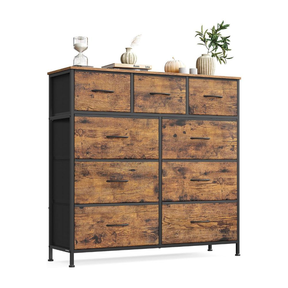 Songmics Chest of Drawers Storage Dresser, 9 Fabric Drawers, Brown