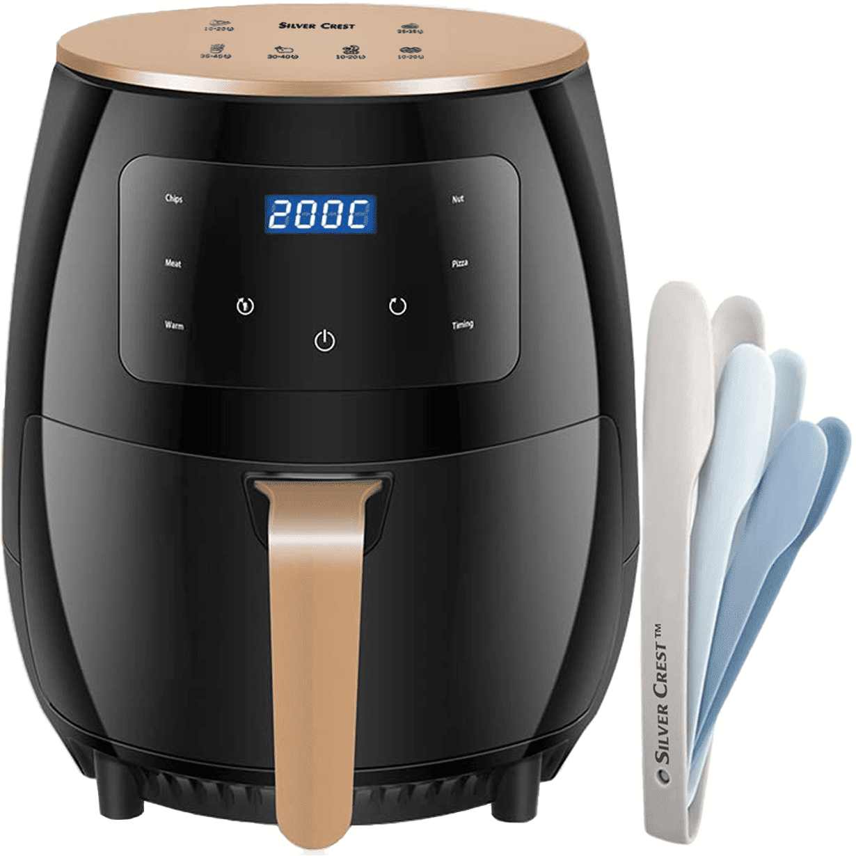 Silver Crest XL Digital Air Fryer Including a Nesting Tongs Set - Black