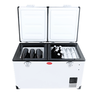 SnoMaster - 66L Low Profile Dual Compartment Portable Fridge/Freezer AC/DC - Stainless Steel (SMDZ-LP66D)