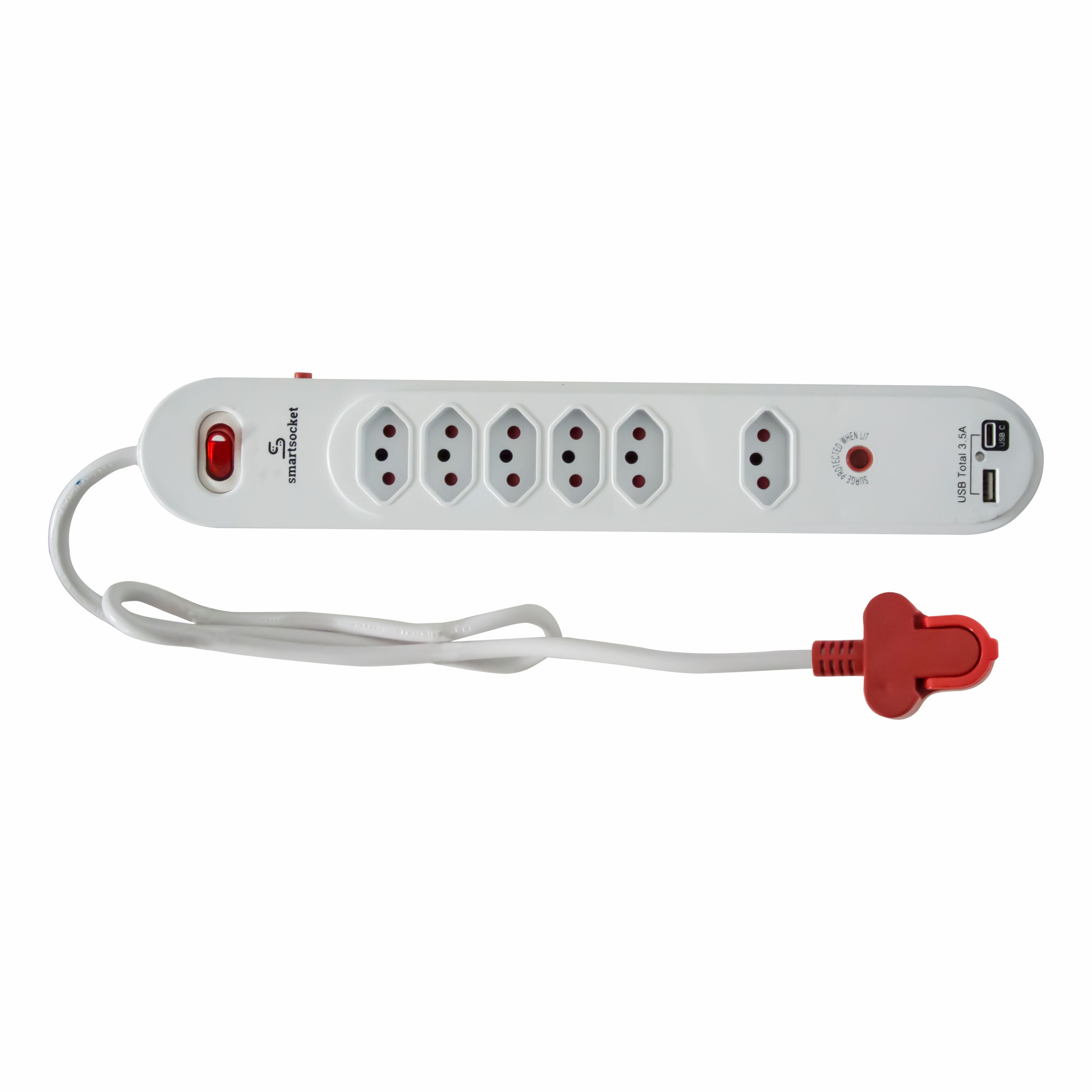 SMARTSOCKET SURGE PROTECTED 6 WAY SLIMLINE POWER BOARD WITH 3.5 AMP