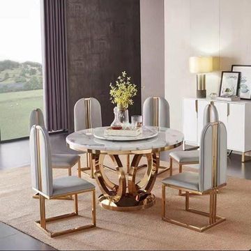 6 Seater Luxury Round Marble Top Dining Set