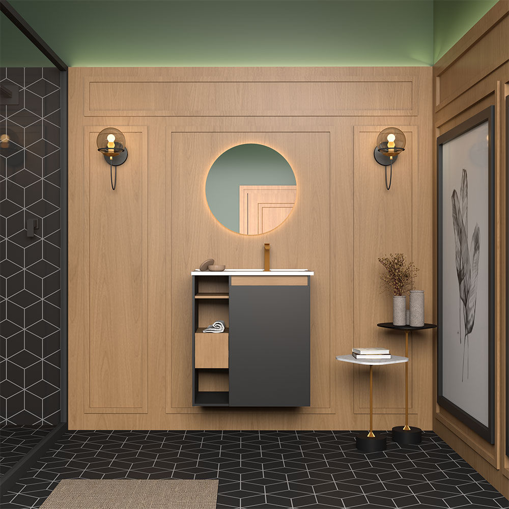 Lotus 60 Wooden Bathroom Vanity Wall Mount- Black