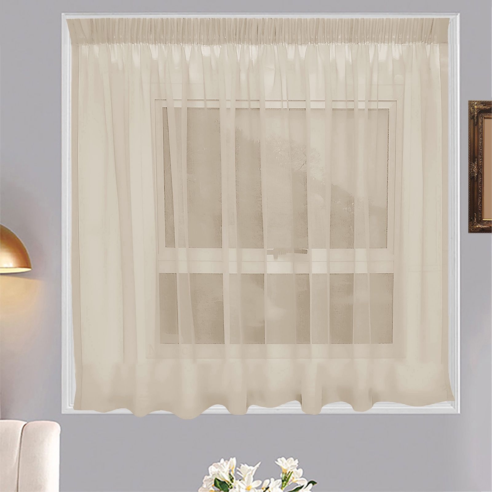 Matoc Designs Café Curtain - Mystic Voile - Stone - Taped - Single Layer - 250cm W x 120cm H