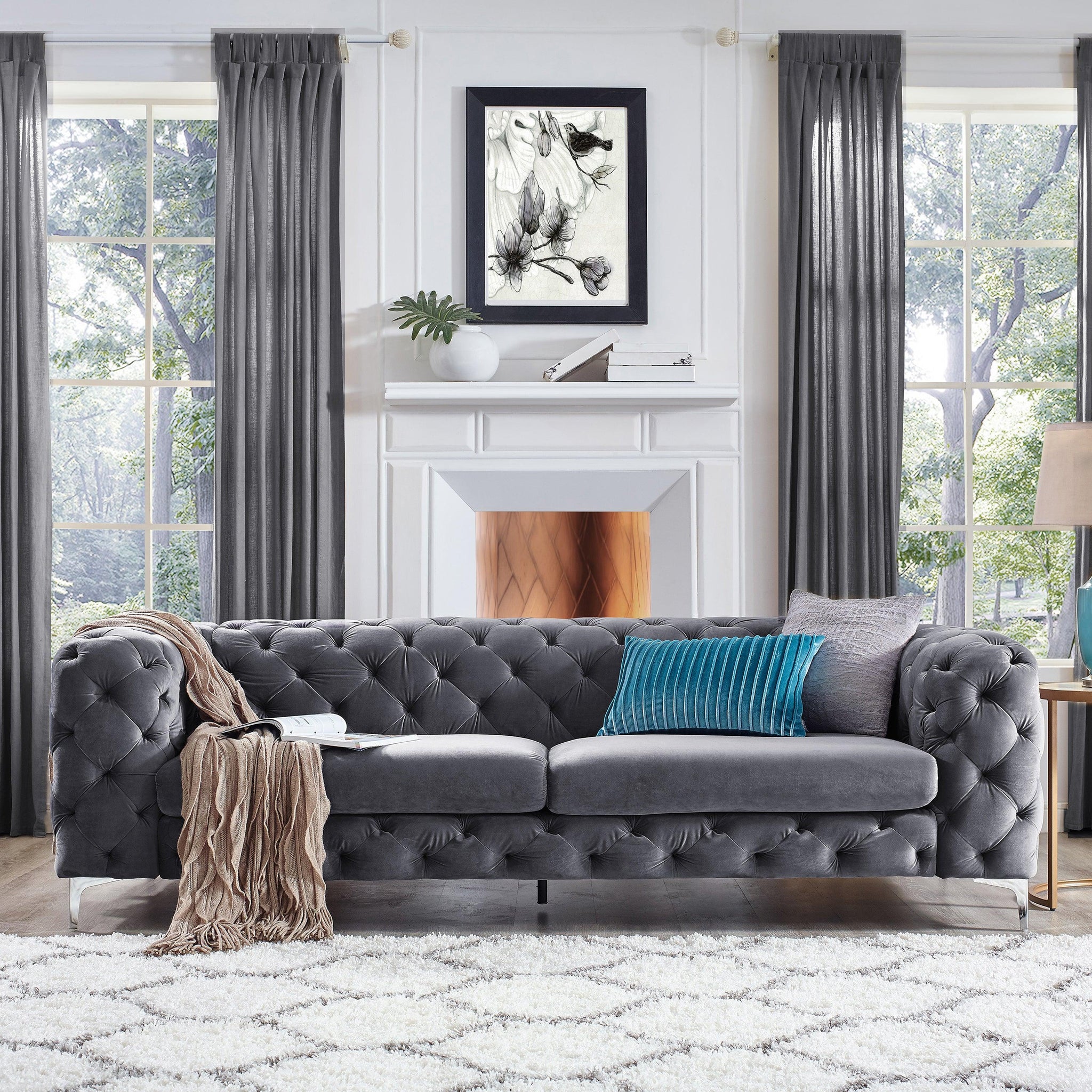 Chesterfield Velvet 3 seater sofa - Grey