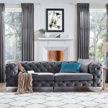 Chesterfield Velvet 3 seater sofa - Grey