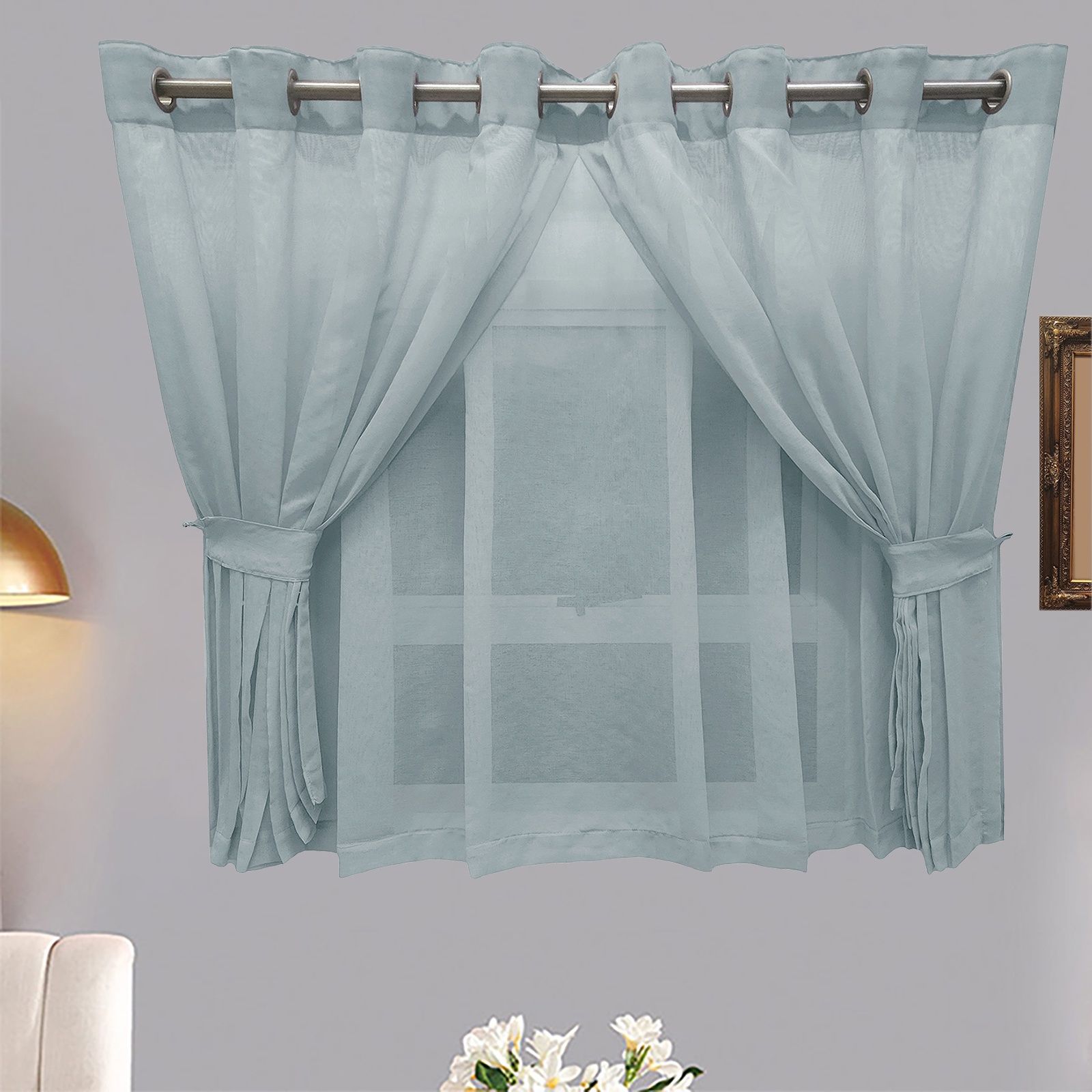 Matoc Designs Curtain -Café Double Layer -Mystic Voile -Duck Egg -Eyelet - 250cm W x 123cm H