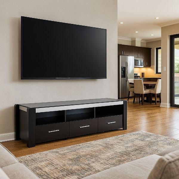 KC FURN – 180cm Black TV Stand With 3 Drawers