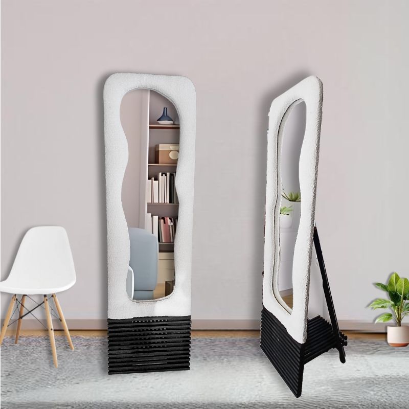 Full Length Standing Mirror 50 x 170cm Irregular Wavy Mirror - with Boucle Fabrics - White