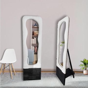 Full Length Standing Mirror 50 x 170cm Irregular Wavy Mirror - with Boucle Fabrics - White