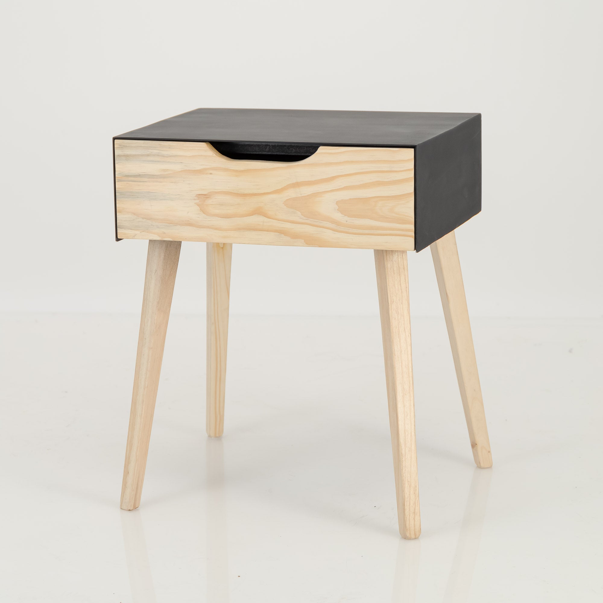 Manaslu Black Side Table Slimline One Drawer - Cut Out Handle