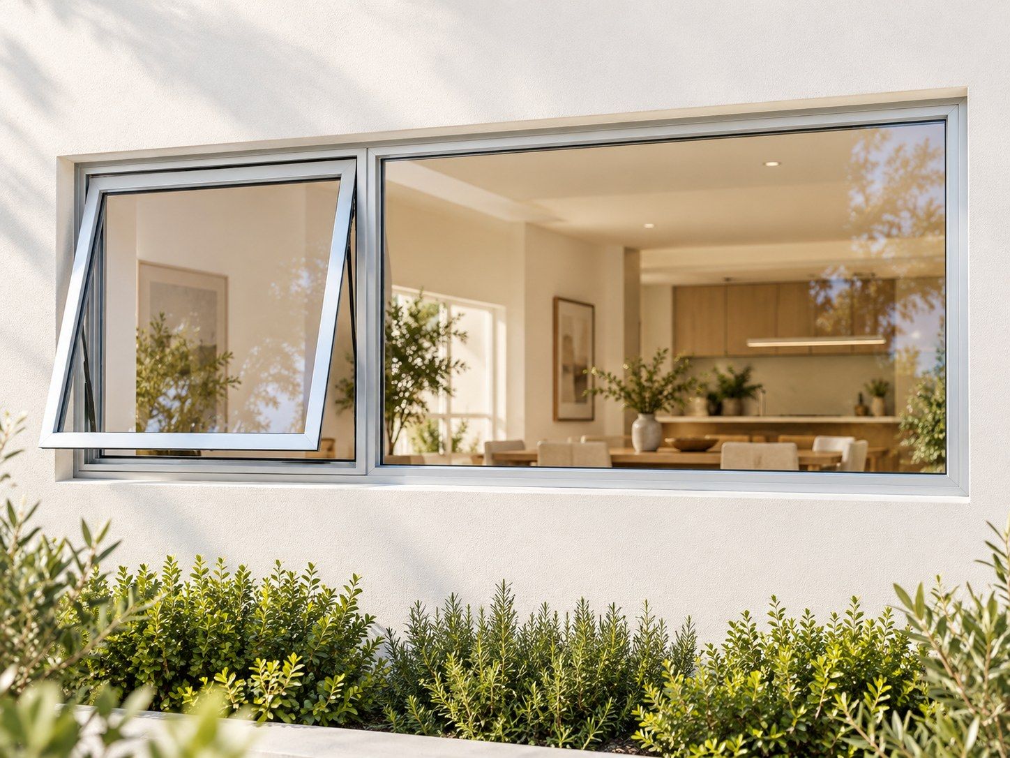 Kenzo Premium Top-Hung Aluminium Window - Silver, 1800 600 mm, Left Upper Opener with Fixed Side Pane, Clear Glass