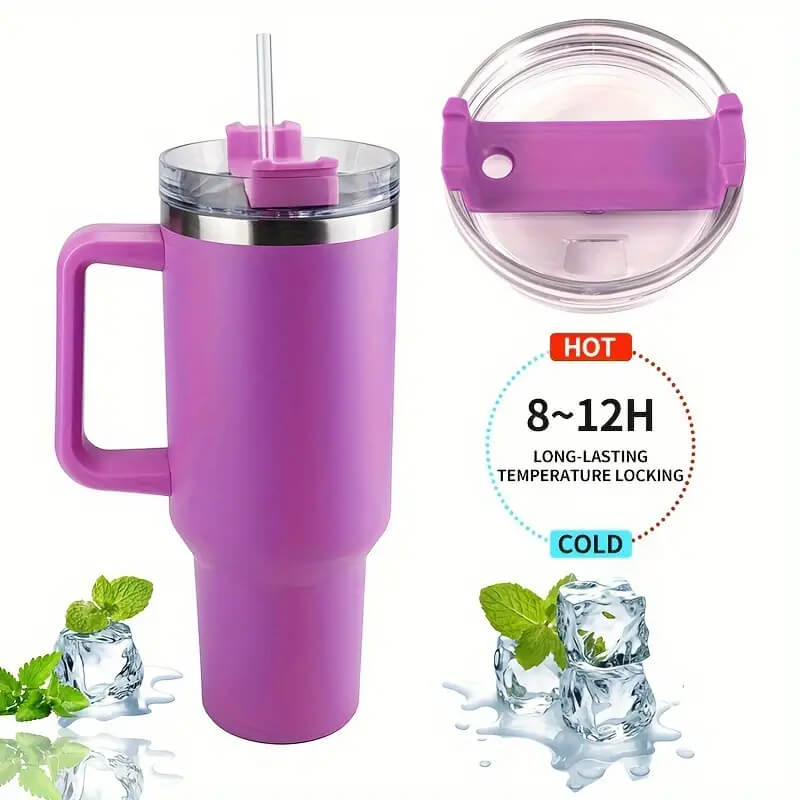 Stainless Steel Vacuum Flask with Straw 1.2L - Purple